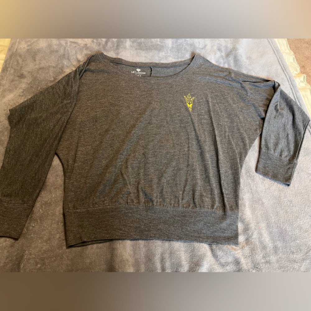 Gray Long Sleeve Top with ASU Pitchfork